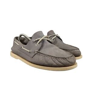 Sperry Mens 8 Top Sider Boat Shoes Classic Leather Lifestyle Preppy 2 Eye Grey